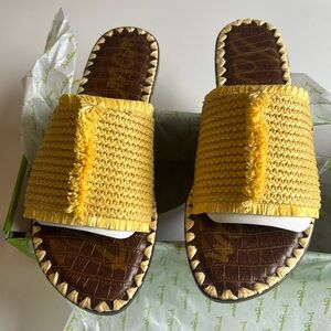 NWT Sam Edelman Glenda Lemon Zest Raffia slide sandal